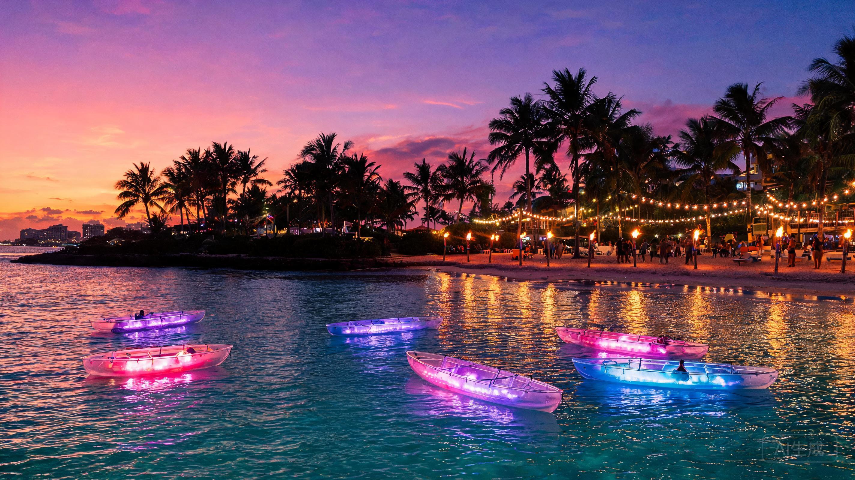 LED Kayak × 6 at Beach Club in Cancún, Mexico